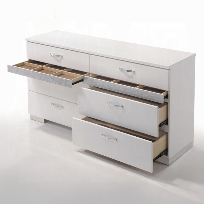 Acme 26770Q 4 pc Naima II white high gloss finish wood sparkling acrylic panel queen bedroom set