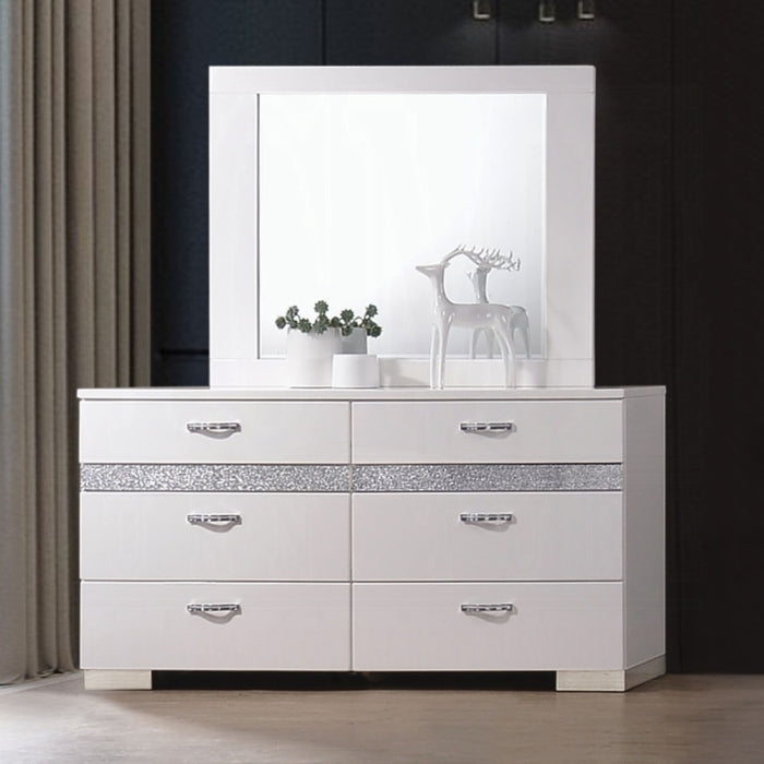 Acme 26770Q 4 pc Naima II white high gloss finish wood sparkling acrylic panel queen bedroom set