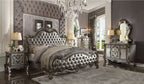 Acme 26860Q 4 pc Versailles antique platinum finish wood queen bedroom set decorative carvings tufted accents
