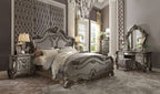 Acme 26860Q 4 pc Versailles antique platinum finish wood queen bedroom set decorative carvings tufted accents