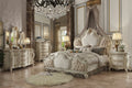 Acme 26880Q 4 pc Picardy antique pearl finish wood queen bedroom set decorative carvings tufted accents