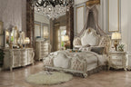Acme 26880Q 4 pc Picardy antique pearl finish wood queen bedroom set decorative carvings tufted accents