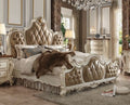 Acme 26900Q  Picardy II antique pearl finish wood queen bed decorative carvings tufted accents