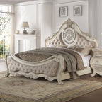 Acme 27010Q 4 pc Ragenardus II vintage white finish wood queen bedroom set decorative carvings tufted accents