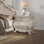 Acme 27010Q 4 pc Ragenardus II vintage white finish wood queen bedroom set decorative carvings tufted accents