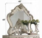 Acme 27010Q 4 pc Ragenardus II vintage white finish wood queen bedroom set decorative carvings tufted accents