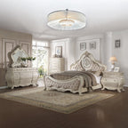 Acme 27010Q 4 pc Ragenardus II vintage white finish wood queen bedroom set decorative carvings tufted accents