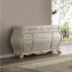 Acme 27010Q 4 pc Ragenardus II vintage white finish wood queen bedroom set decorative carvings tufted accents