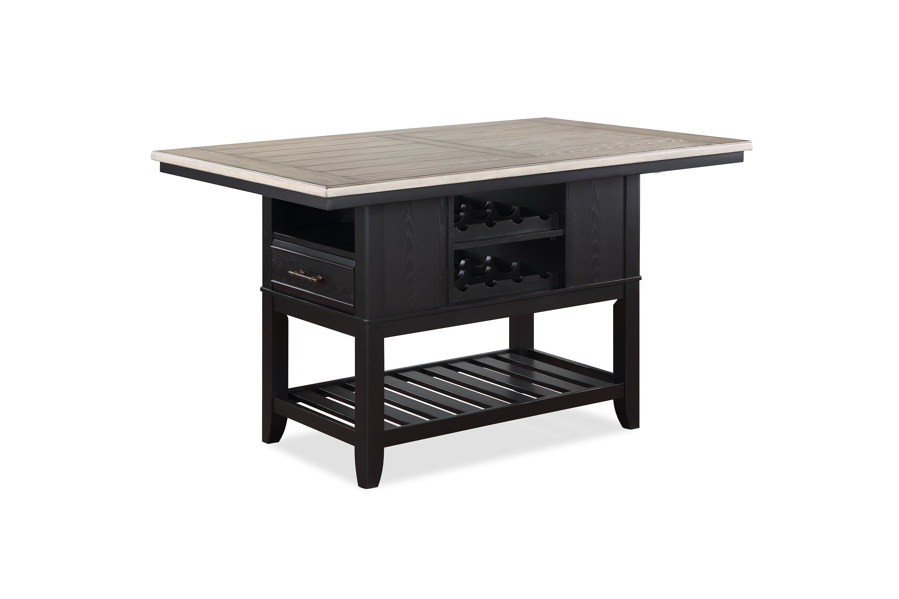 2716T-6PC 6 pc Frey two tone black and grey finish wood counter height dining table set storage pedestal base