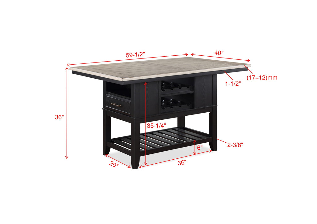 Frey 6-Piece Two-Tone Black & Grey Wood Counter Height Dining Set with Wine Rack Pedestal – 2716T-6PC