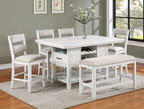 2717T-6PC 6 pc Wendy weathered white finish wood counter height dining table set storage pedestal base