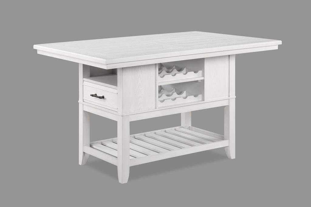 2717T-6PC 6 pc Wendy weathered white finish wood counter height dining table set storage pedestal base