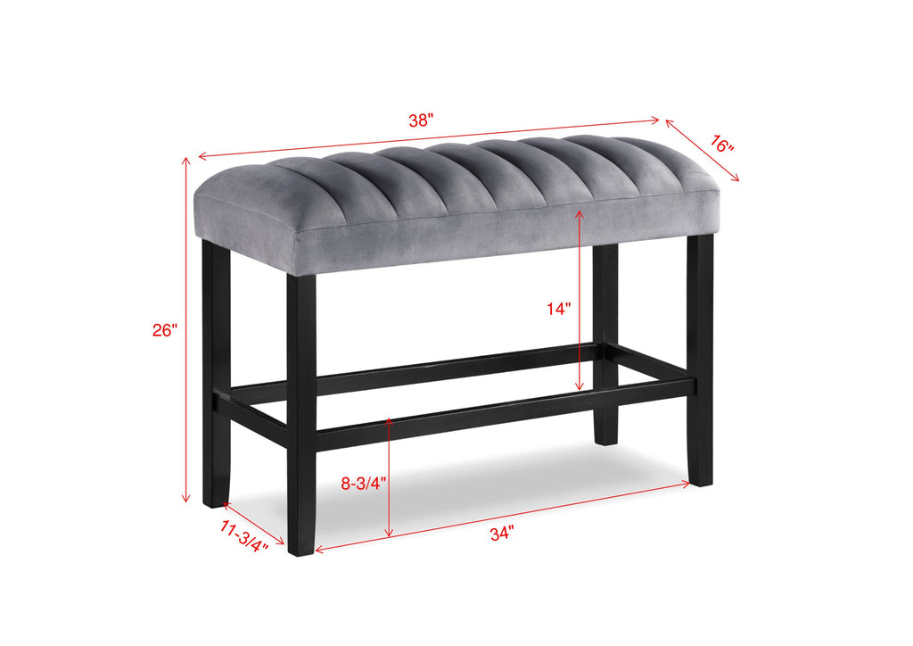 2724T-6PC 6 pc Pascal black finish wood counter height dining table set faux marble top with bench