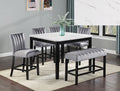 2724T-6PC 6 pc Pascal black finish wood counter height dining table set faux marble top with bench
