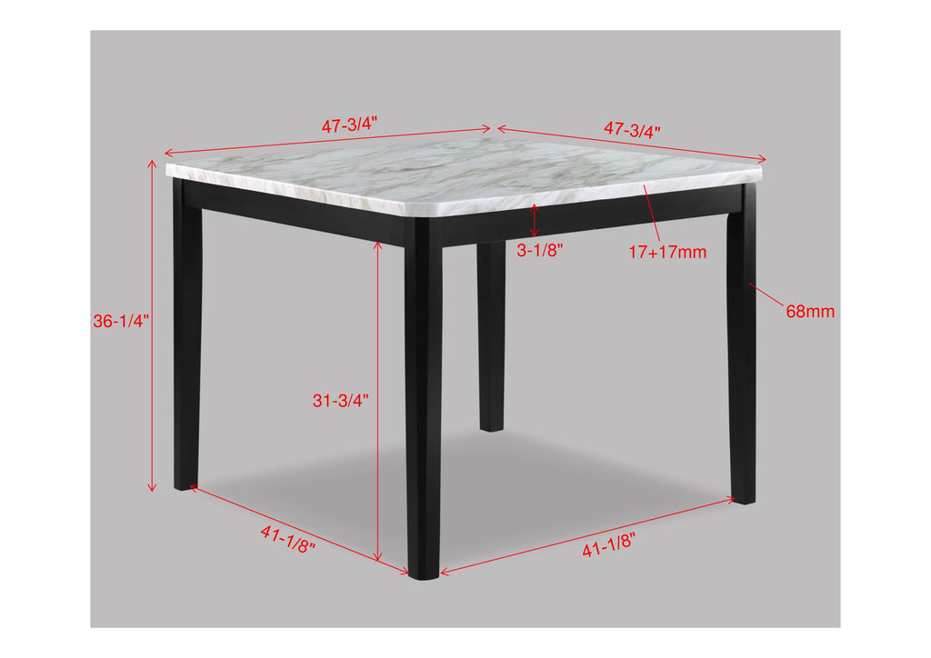 2724T-6PC 6 pc Pascal black finish wood counter height dining table set faux marble top with bench