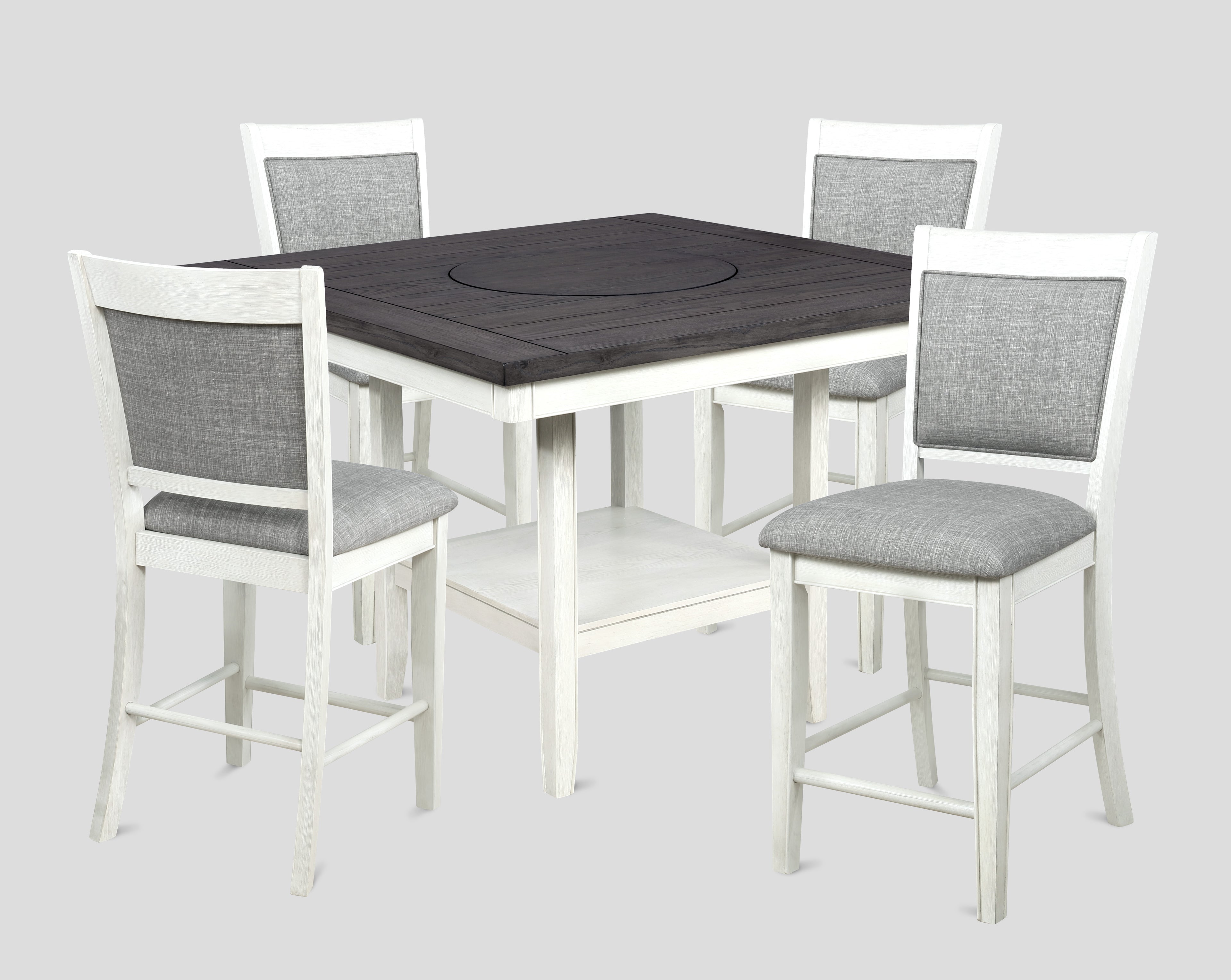 2727CG 6 pc Gracie oaks fulton two tone finish chalk white and grey wood counter height dining table set fabric seats