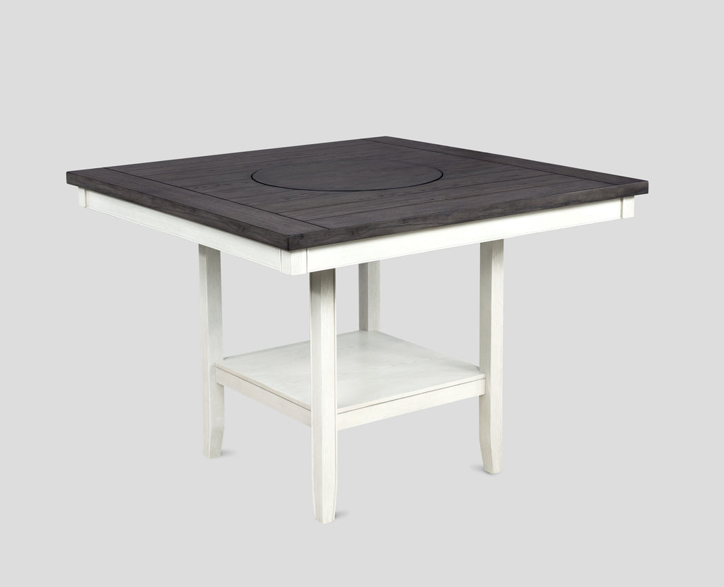 2727CG 6 pc Gracie oaks fulton two tone finish chalk white and grey wood counter height dining table set fabric seats