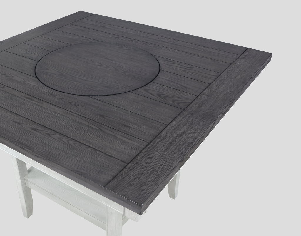2727CG 6 pc Gracie oaks fulton two tone finish chalk white and grey wood counter height dining table set fabric seats