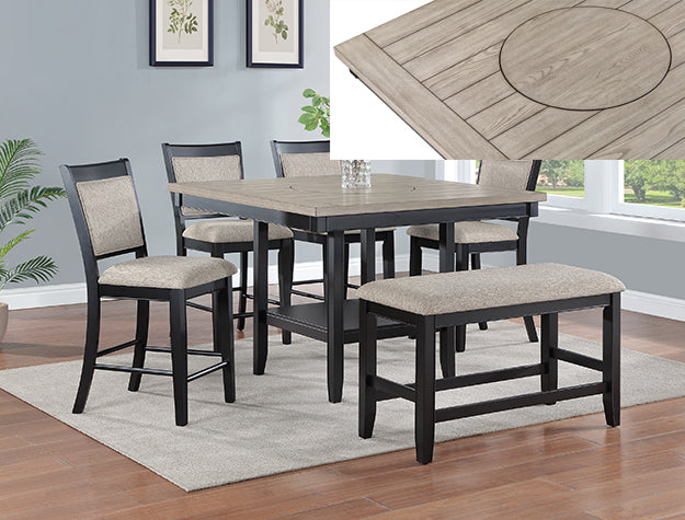 2727-LG 6 pc Gracie oaks fulton two tone finish grey and light grey wood counter height dining table set fabric seats