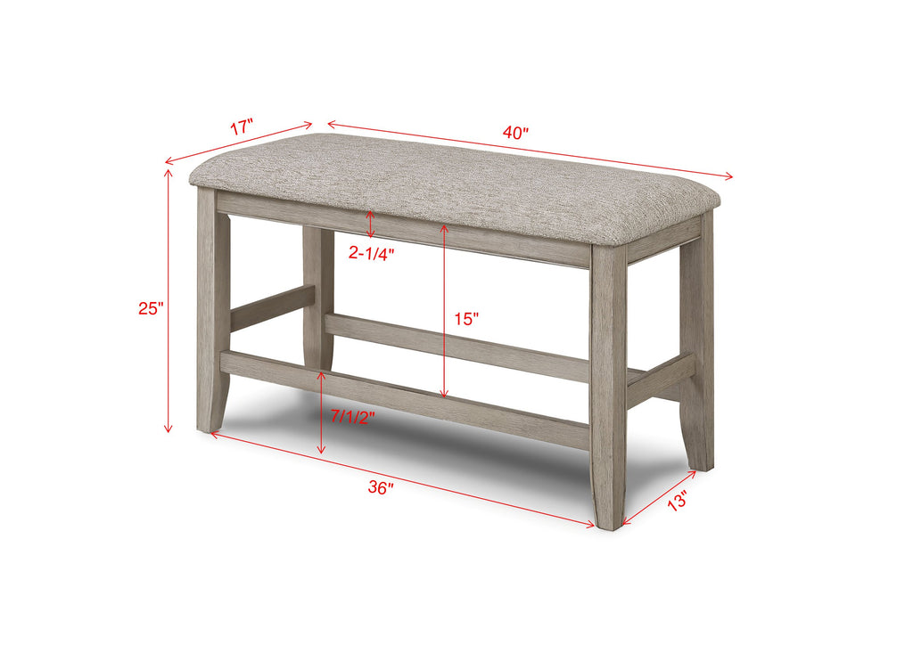 2727MB 6 pc Fulton white oak finish wood counter height dining table set fabric seats round marble lazy susan built in