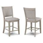 2727MB 6 pc Fulton white oak finish wood counter height dining table set fabric seats round marble lazy susan built in