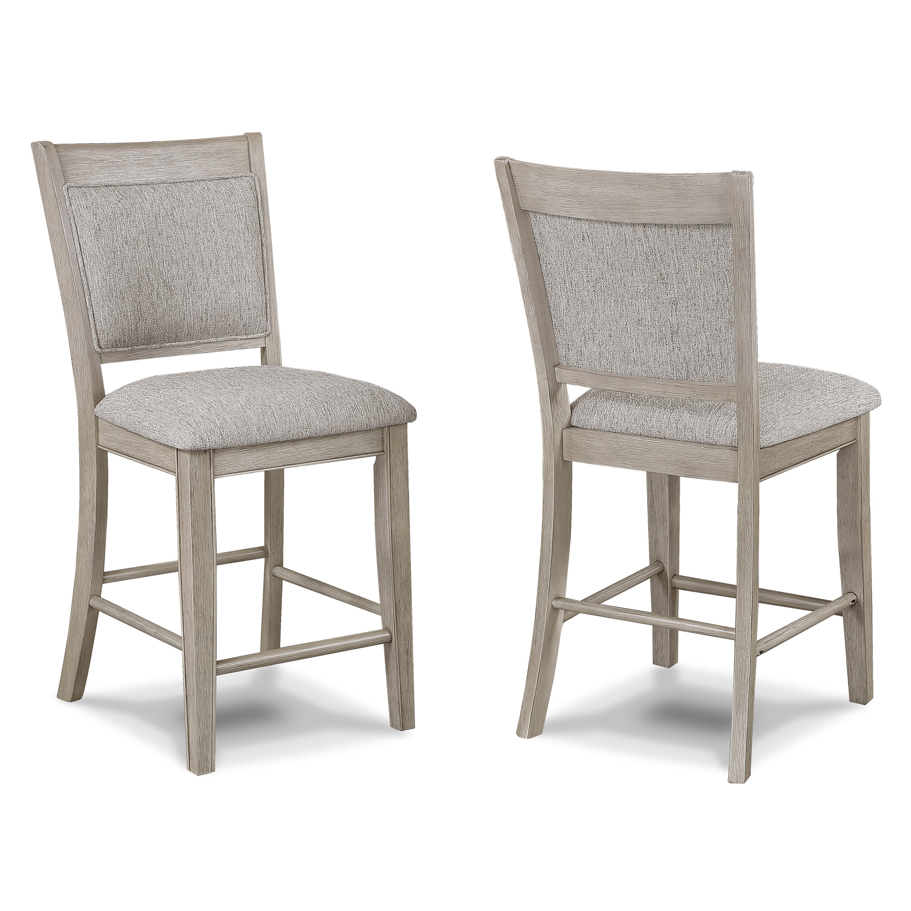2727MB 6 pc Fulton white oak finish wood counter height dining table set fabric seats round marble lazy susan built in