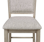 2727MB 6 pc Fulton white oak finish wood counter height dining table set fabric seats round marble lazy susan built in