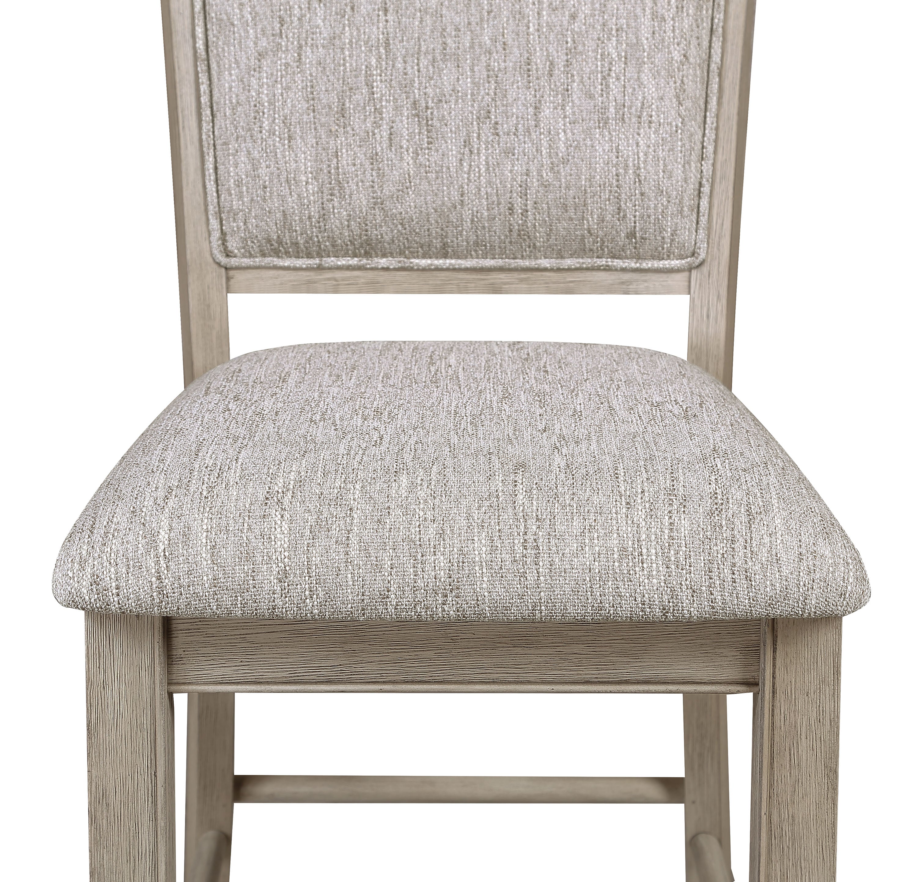 2727MB 6 pc Fulton white oak finish wood counter height dining table set fabric seats round marble lazy susan built in