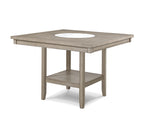 2727MB 6 pc Fulton white oak finish wood counter height dining table set fabric seats round marble lazy susan built in