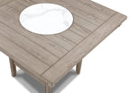 2727MB 6 pc Fulton white oak finish wood counter height dining table set fabric seats round marble lazy susan built in