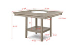 2727MB 6 pc Fulton white oak finish wood counter height dining table set fabric seats round marble lazy susan built in
