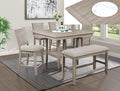 2727MB 6 pc Fulton white oak finish wood counter height dining table set fabric seats round marble lazy susan built in