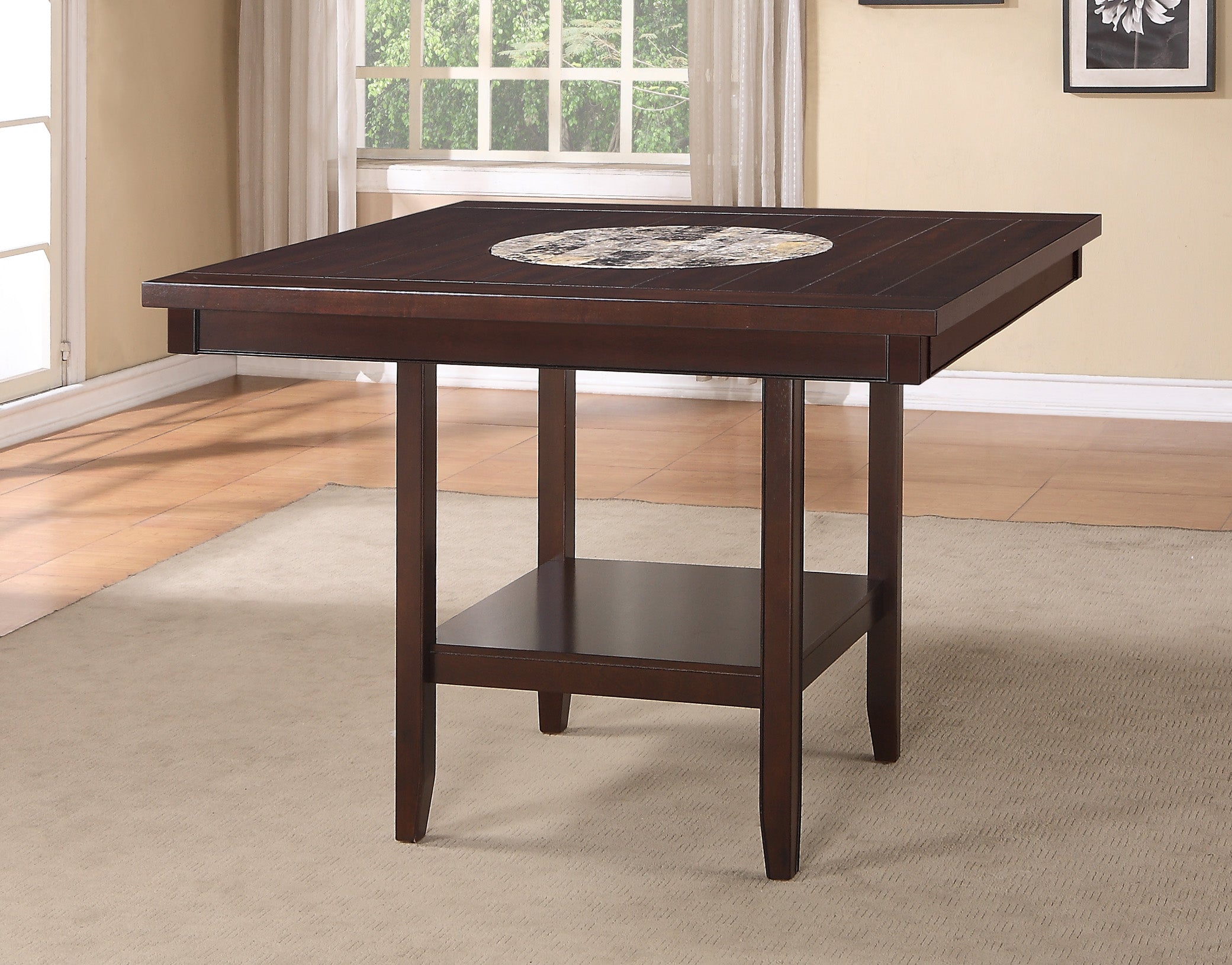 2727T-4848-V 6 pc Fulton brown wood finish counter height dining table set with lazy susan