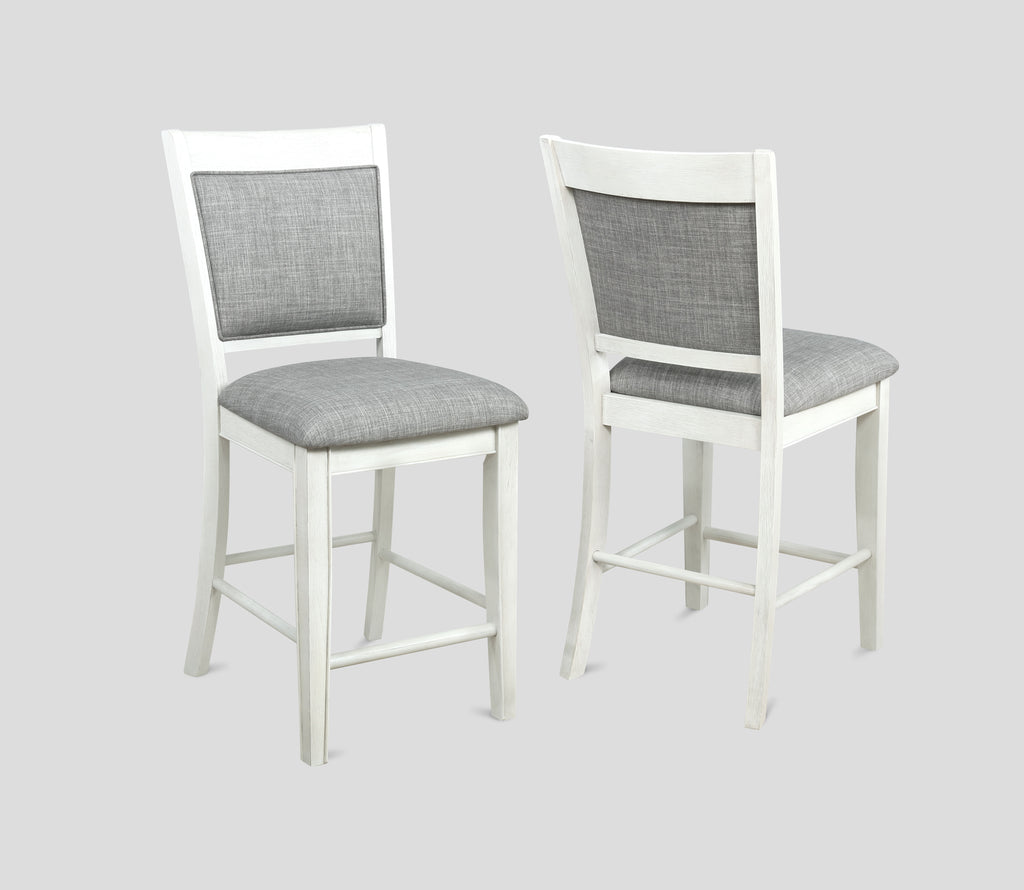 2727CG 6 pc Gracie oaks fulton two tone finish chalk white and grey wood counter height dining table set fabric seats