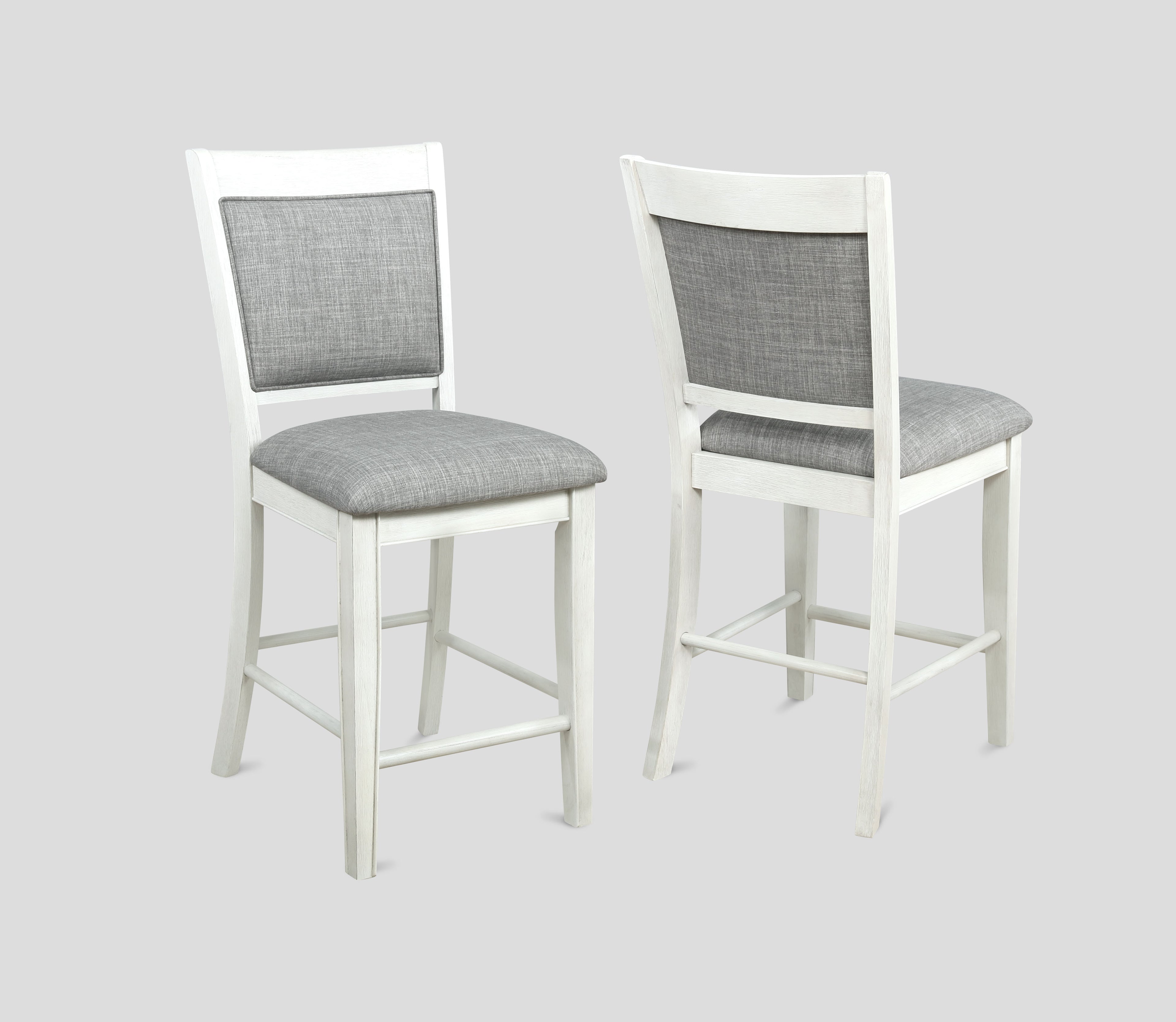 2727CG 6 pc Gracie oaks fulton two tone finish chalk white and grey wood counter height dining table set fabric seats