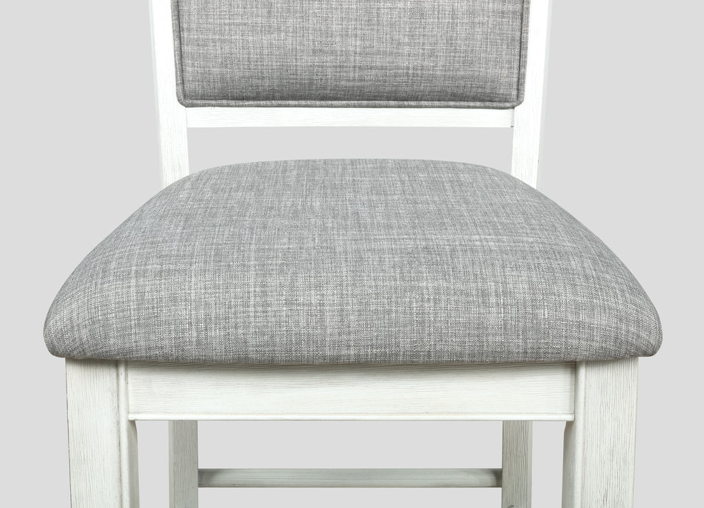 2727CG 6 pc Gracie oaks fulton two tone finish chalk white and grey wood counter height dining table set fabric seats