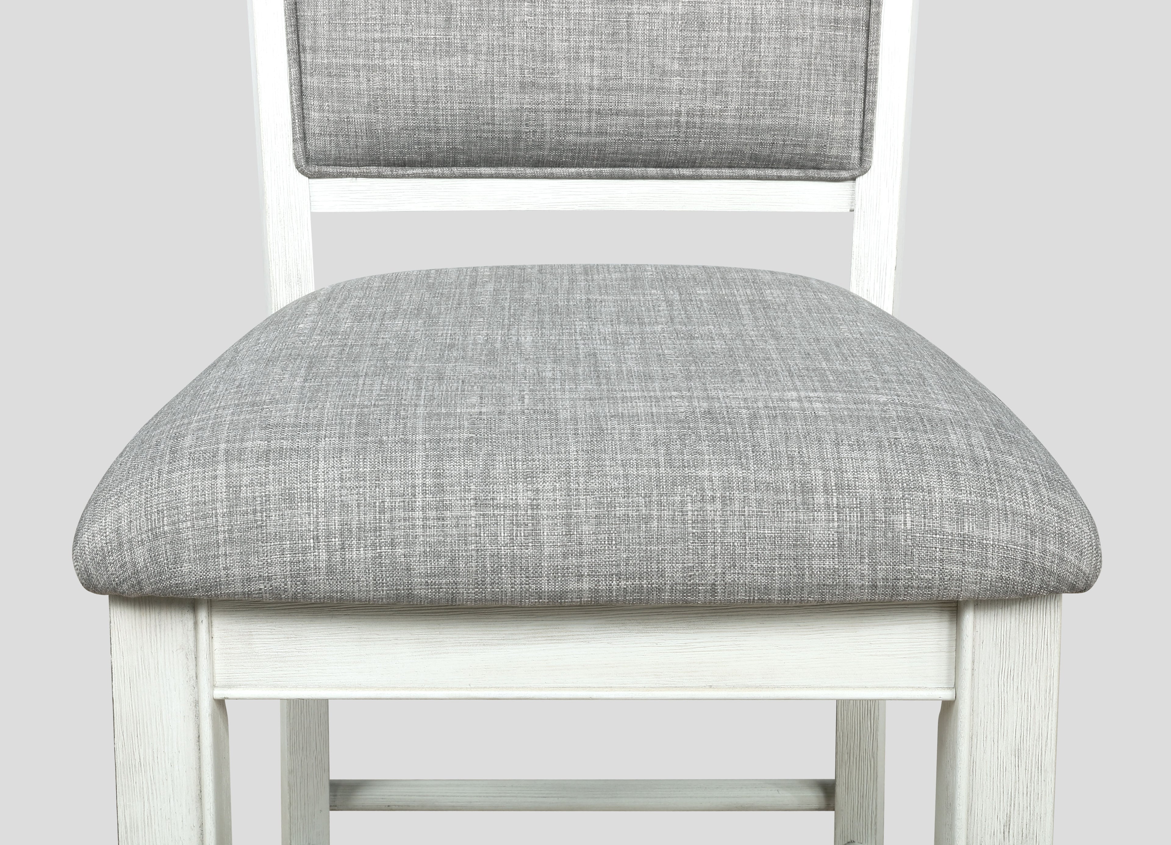 2727CG 6 pc Gracie oaks fulton two tone finish chalk white and grey wood counter height dining table set fabric seats