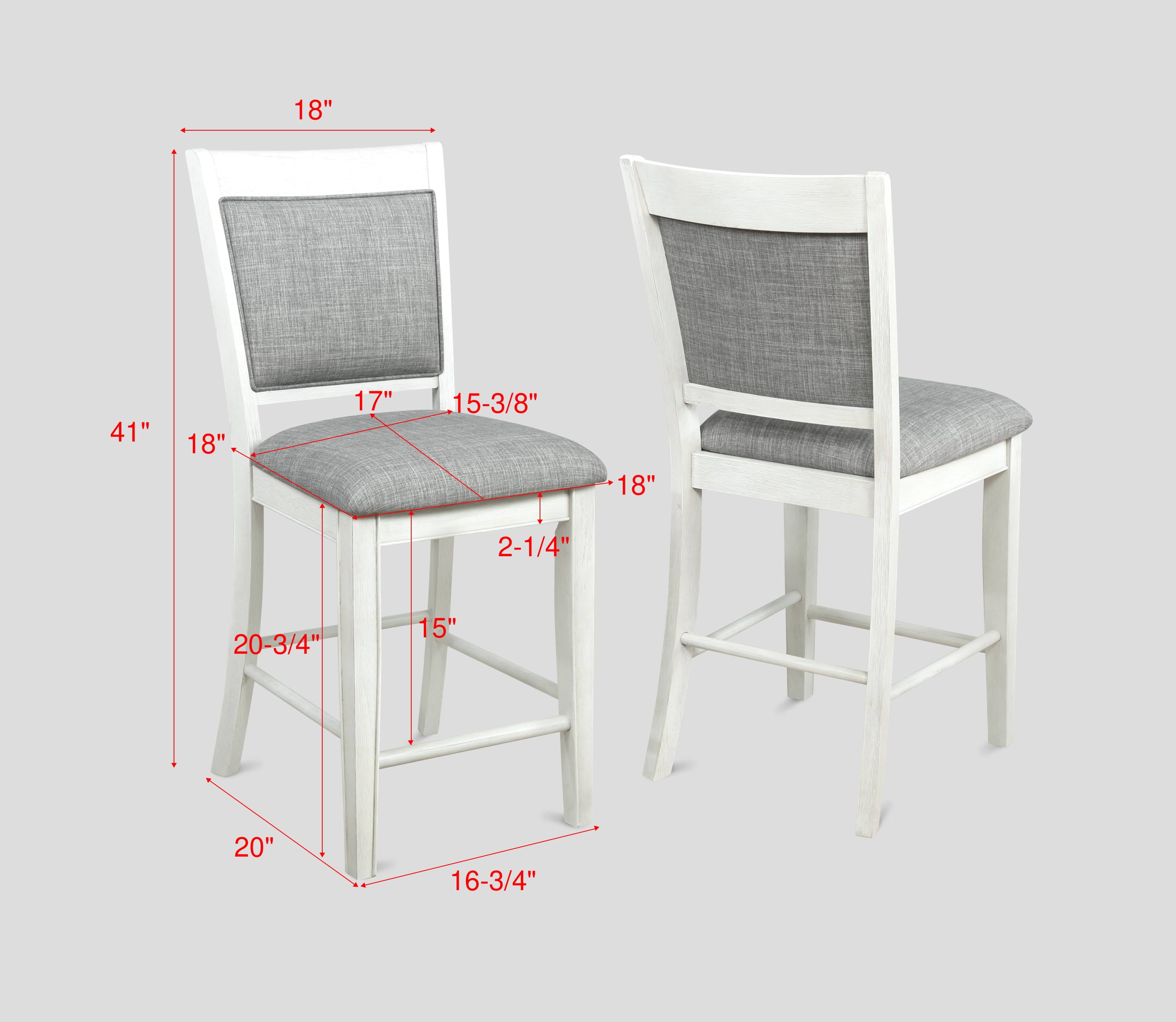 2727CG 6 pc Gracie oaks fulton two tone finish chalk white and grey wood counter height dining table set fabric seats