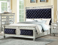 Acme 27350Q Rosdorf park varian dark navy velvet silver mirrored finish wood queen bed