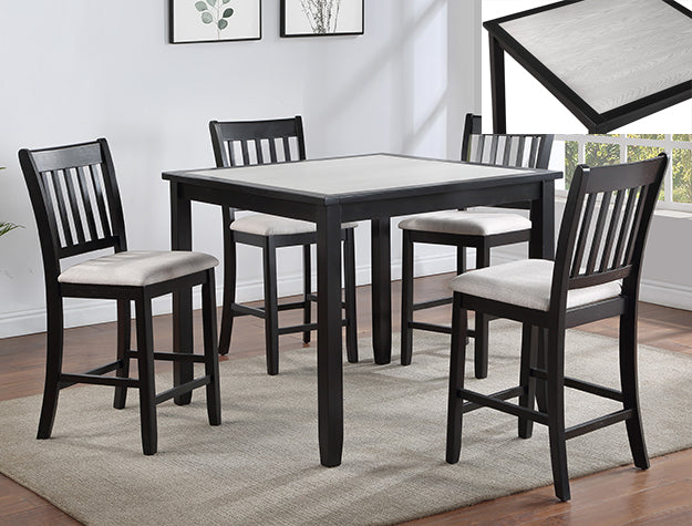 2741SET-DW 5 pc Salvador two tone black finish wood counter height 42" x 42" dining table set