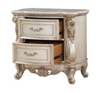 Acme 27443 Gorsedd antique white finish wood marble top 2 drawer bed side nightstand