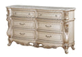 Acme 27445 Gorsedd antique white finish wood 6 drawer 72" wide dresser marble top