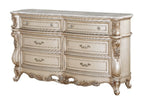 Acme 27445 Gorsedd antique white finish wood 6 drawer 72" wide dresser marble top