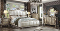27820-Q  Dresden II gold patina finish ornate wood and padded leatherette queen bed