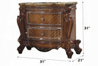 Acme 28240Q 4 pc Picardy honey oak finish wood queen bedroom set decorative carvings faux leather tufted accents