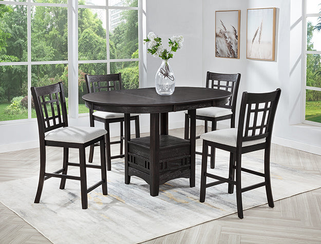 2795BK-T-4260 5 pc hartwell black finish wood counter height oval dining table set