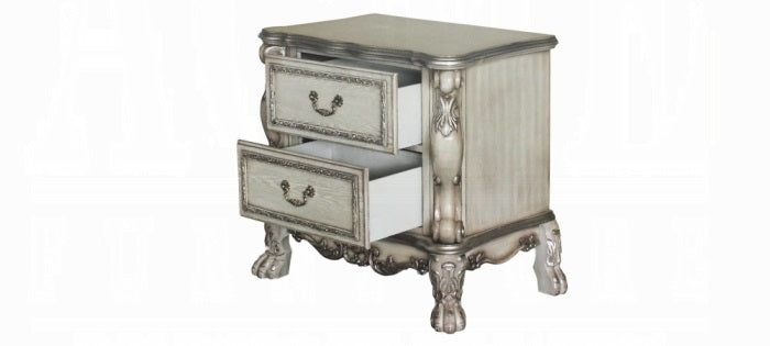 Acme 28170Q-4PC 4 pc dresden vintage bone finish wood faux leather tufted queen bedroom set decorative carvings