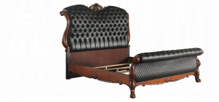 Acme 28230Q-4PC 4 pc Rosdorf park escarcega Dresden antique cherry oak finish wood queen bed set decorative carvings padded headboard and footboard