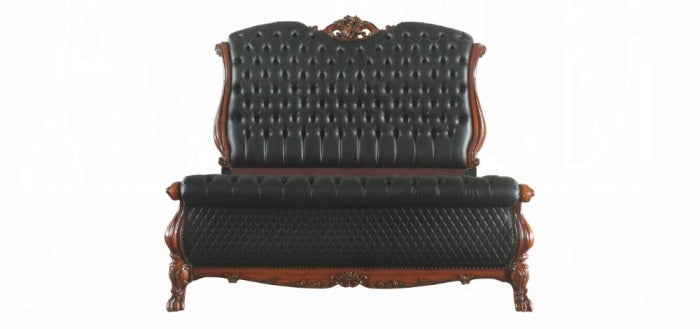 Acme 28230Q-4PC 4 pc Rosdorf park escarcega Dresden antique cherry oak finish wood queen bed set decorative carvings padded headboard and footboard