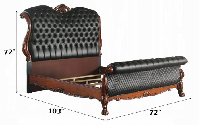 Acme 28230Q-4PC 4 pc Rosdorf park escarcega Dresden antique cherry oak finish wood queen bed set decorative carvings padded headboard and footboard